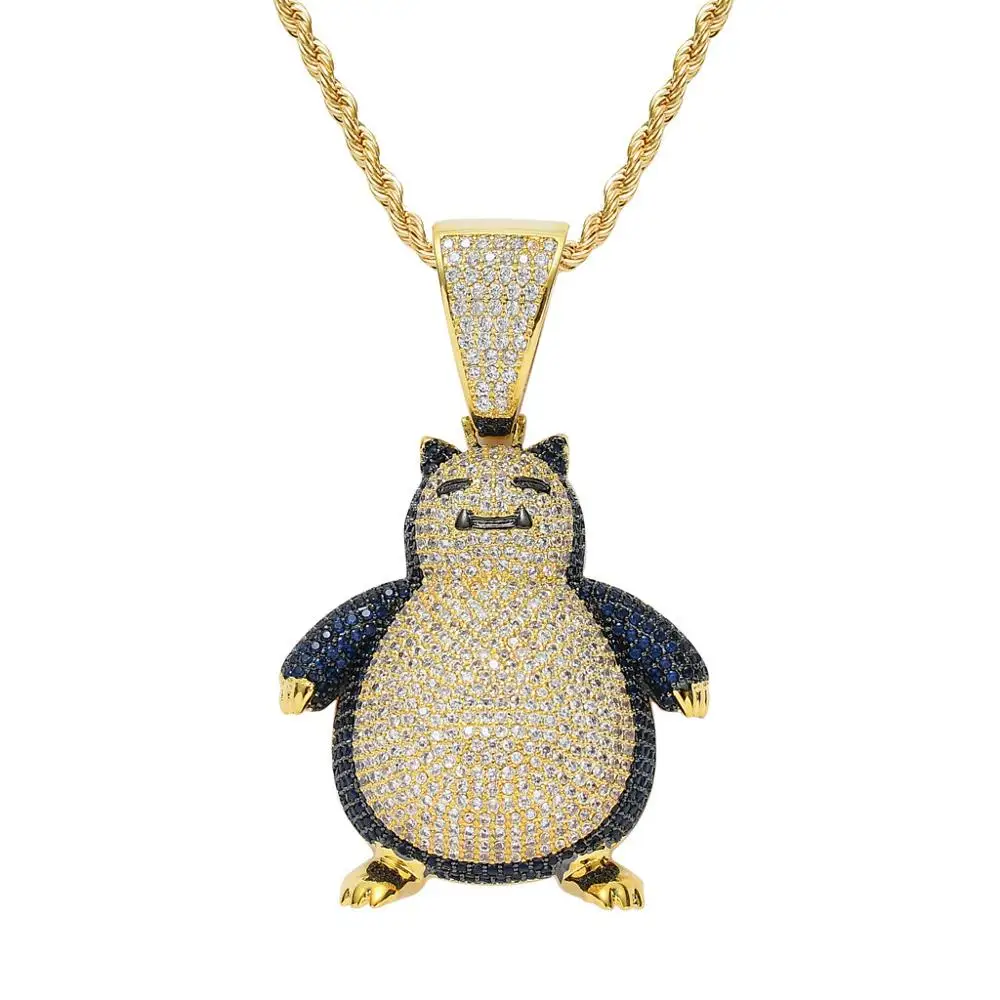 

Luxury Full Cubic Zircon Snorlax Pendant Necklace For Men Women Hip Hop Anime Figure Jewelry Gift Dropshipping