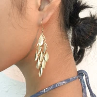 vintage leaf drop earrings for women long tassel alloy fashion dangle earring jewelry accessories female