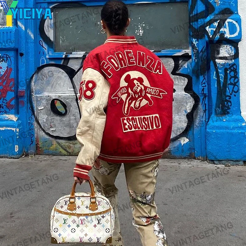 

Spring Autumn Giubbotto Baseball 2021 Vintage Jackets American Retro Street Fashion Stitching Jacket Female Ins Fried Street