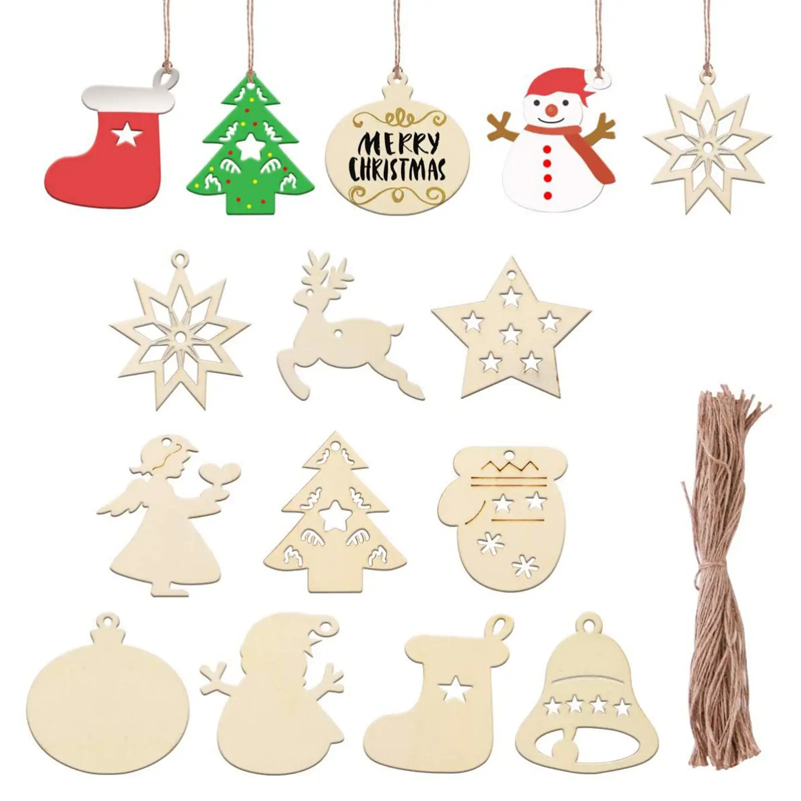 

100Pc Wooden Pieces Unpainted Wood Shapes Slices Tags for Gifts Home Hanging