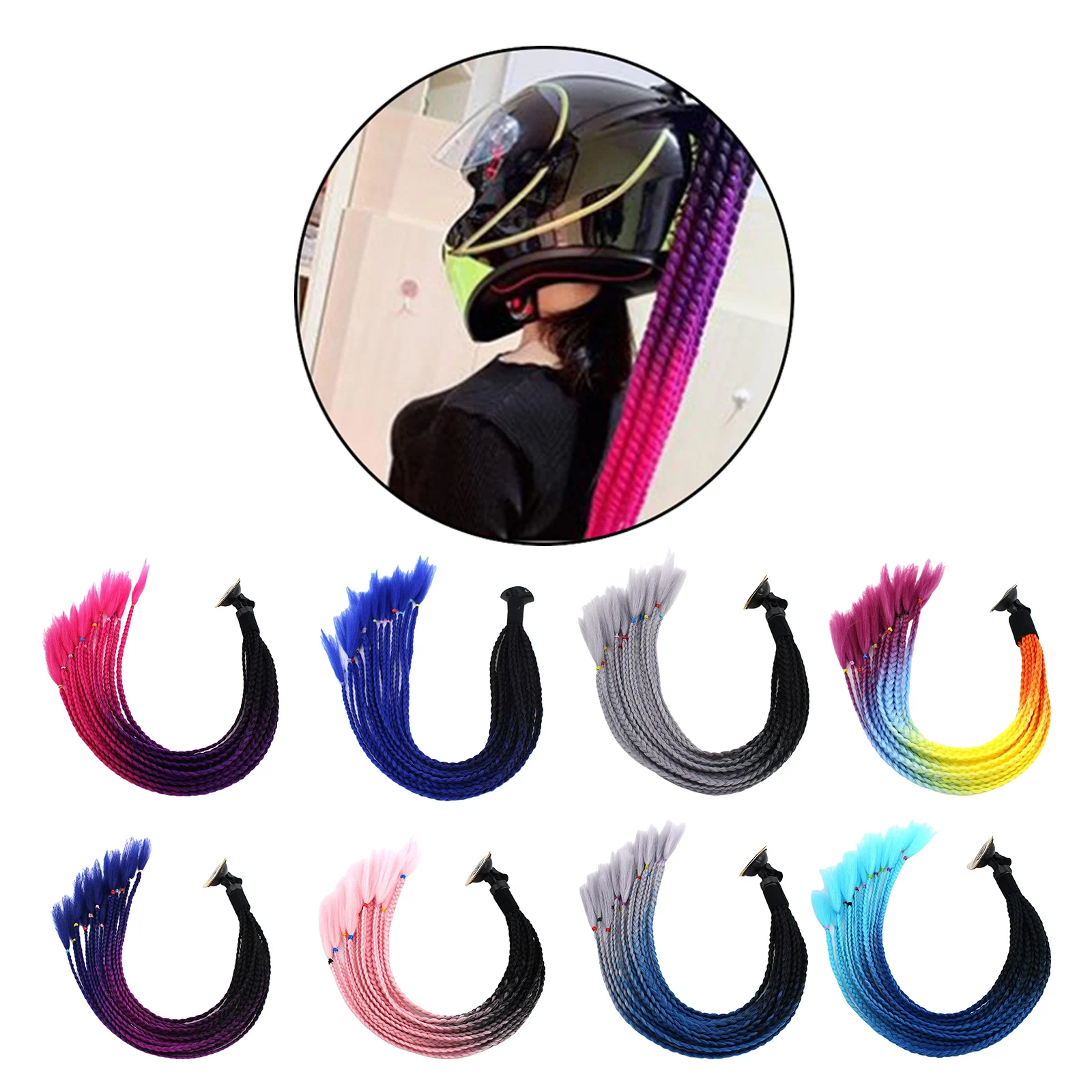 Womens Mens Helmet Twist Braids Motorcycle Ponytail Dirty Gradient Ramp Hair Punk Biker Helmet Decoration 55cm