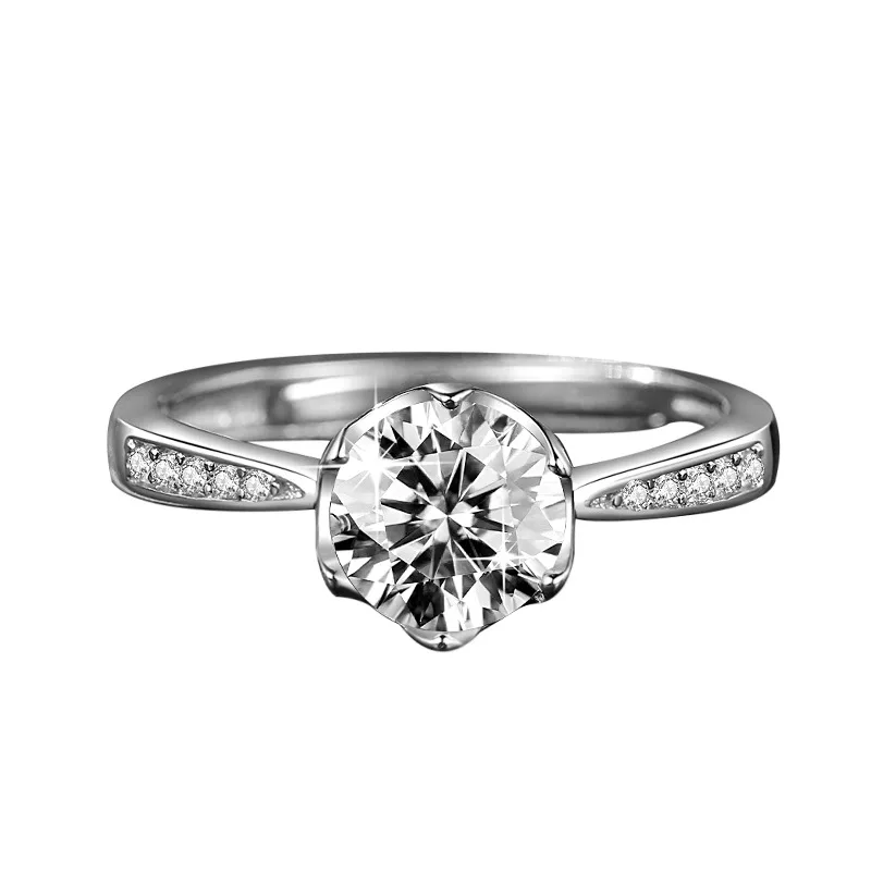 

2021 new minimalist small fragrant wind six claws micro ring elegant temperament Mosangstone ring engagement gift