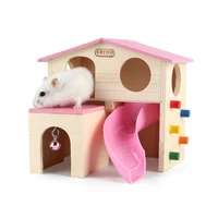 2021 pet small animal play hideout nesthamster house gym exercise funny ladder slide bell climbing wooden hut toy