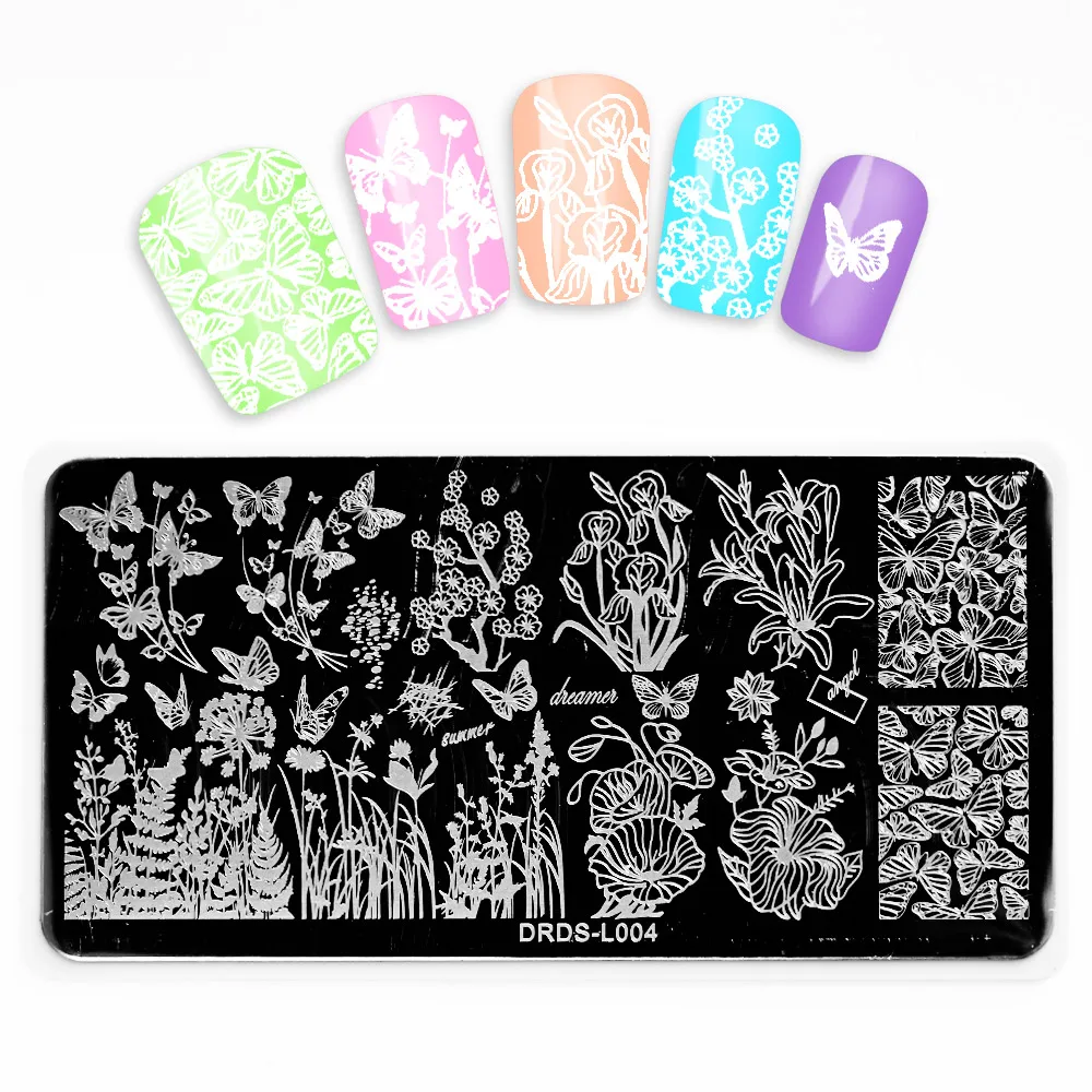 1pcs 6*12cm Nail Art Stamping Plates Animal/Flower/Letter/Feather/Geometry Template Stainless Steel Tools Image Stencil KH-08