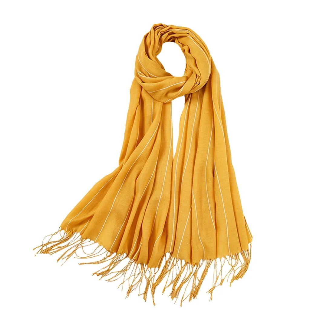 Новинка 2019 женский длинный шарф в полоску с кисточками мусульманский хиджаб шаль