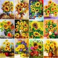gatyztory diy pictures by number sunflower in vase kits home decor painting by numbers flower drawing on canvas handpainted art