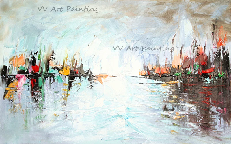 Современная Абстрактная масляная живопись ручной работы с кораблем Картина на