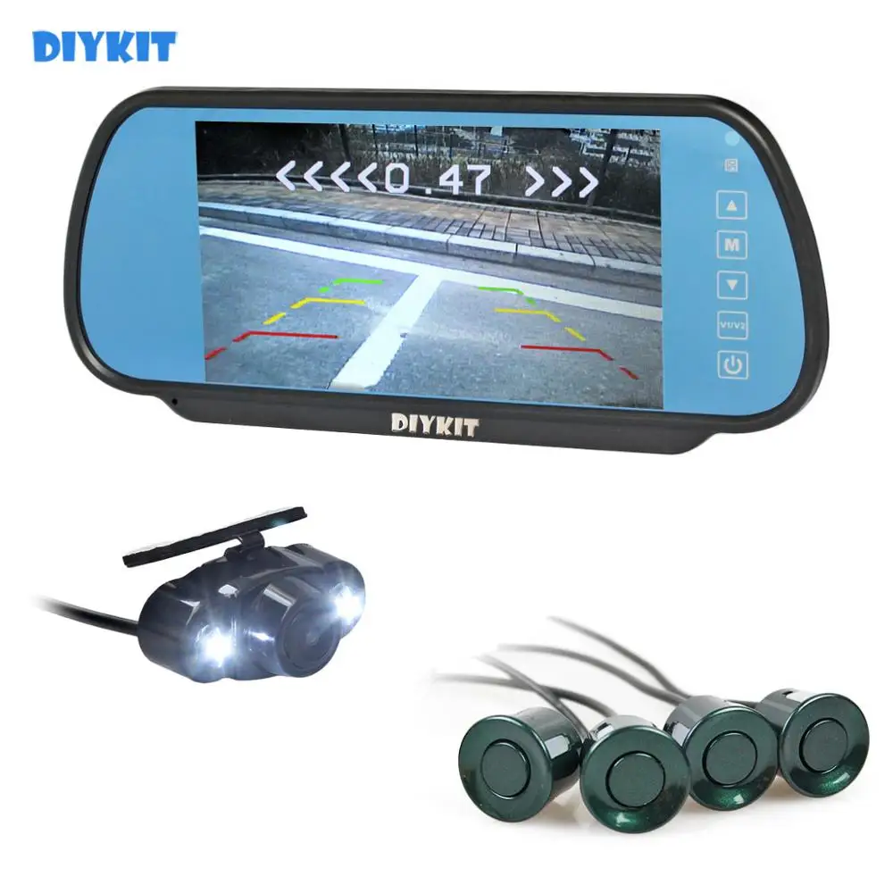 

DIYKIT Video Parking Radar 4 Sensors + 7" Build-in LCD Display Mirror Car Monitor + 4 x LED Night Vision HD Rear View Camera
