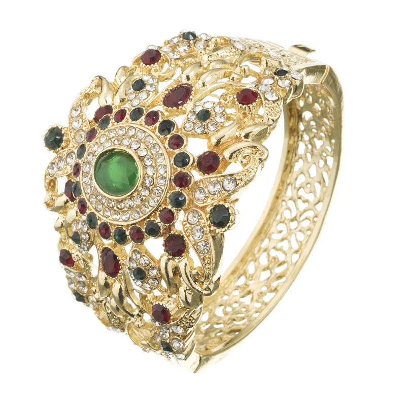 Gold mix green Дизайнерский марокканский стиль браслет ювелирные изделия Свадебные металлические стразы браслет - Окраска металла: Gold mix green