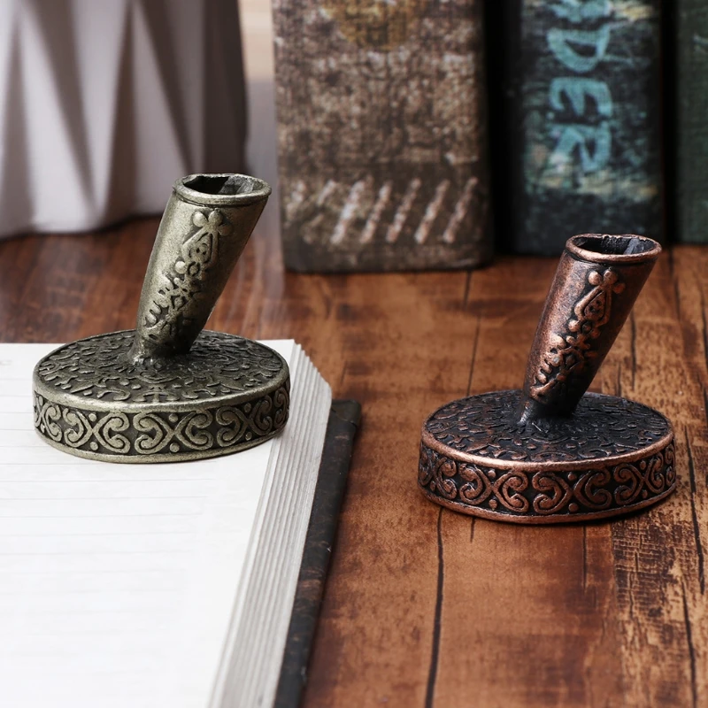 

Vintage Metal Round Insertion Pen Holder for Feather Quill Dip Pens School Office Supplies Stationery Student Gift