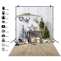 laeacco christmas tree vinyl background wooden boards floor interior scene candle bells family baby phhotography backdrop poster