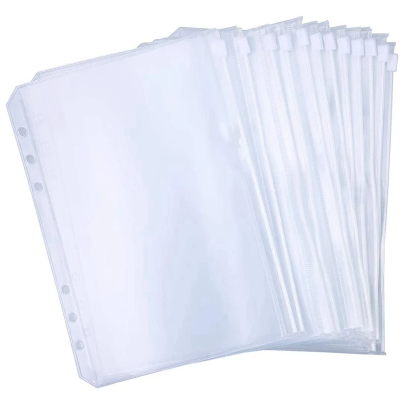 

100 Binder Pockets 6-Hole Zipper Binder Bag File Folder Waterproof PVC Bag Document Bag