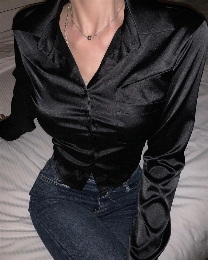 Новинка 2022 Весенняя модная винтажная женская рубашка однотонные сексуальные