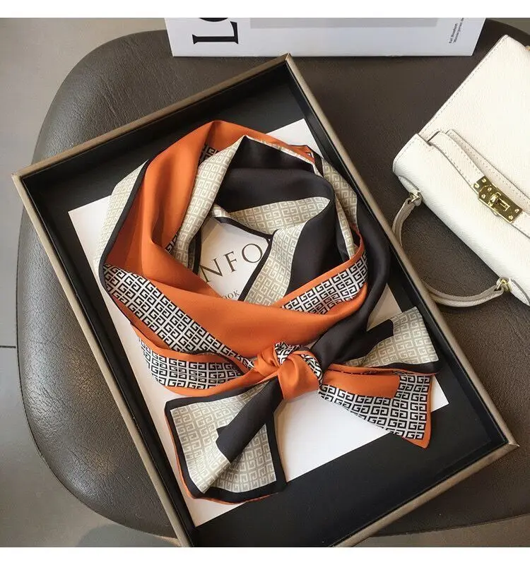 

2022 Spring and Autumn Wild Green Jungle Simulation Silk Scarf Women's Long Scarf Tied Female Bag Streamer Narrow Scarf