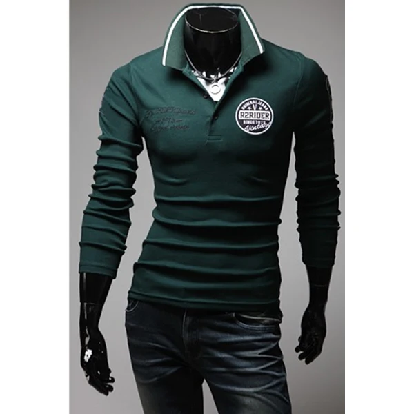 2017 Рубашка поло с длинными рукавами R буквенная нашивка на рукаве Повседневная
