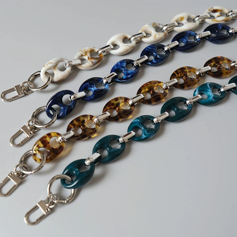 

2021 New Fashion Woman Bag Accessory Parts Replacement Chain Mix Color Resin Luxury Strap Women Acrylic Shoulder Handle Chain