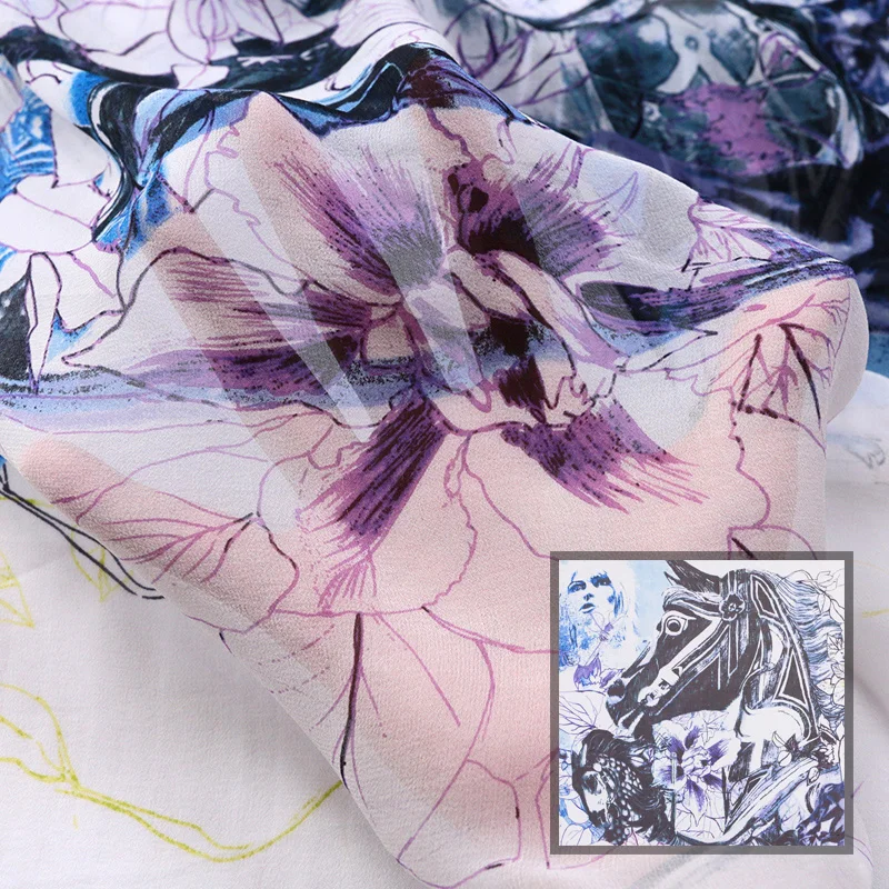 

Suffer high-end positioning flower silk georgette fabric 100% square scarf silk scarf fabric light and thin promotion 87-1