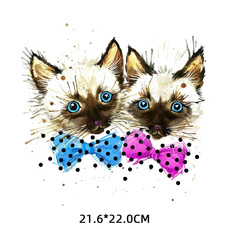 

Baby Cats Twins Cute Patches Iron on Transfers for Children's Clothing T Shirt DIY Vinyl Thermal Stickers on Clothes Appliques