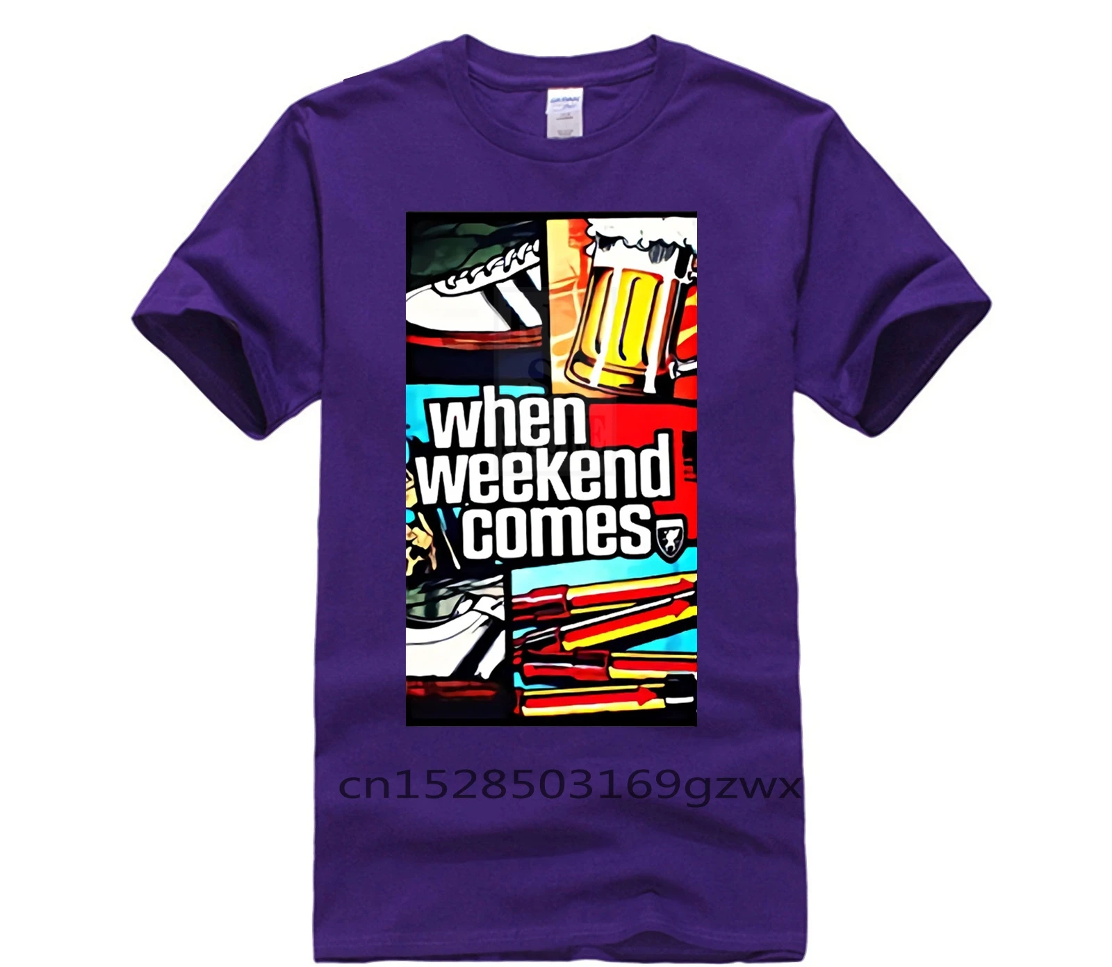 

Summer Fashion Street Short Sleeve T Shirt when weekend comes 100% Cotton Summer Mens T Shirt