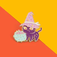 custom purple witch cat enamel pins drop shipping punk animal brooches lapel pin metal badge jewelry gifts for friends wholesale