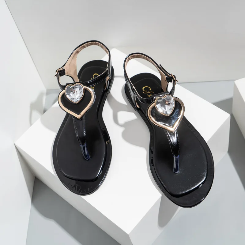 

2021 New Quality Casual Ladies Shoes Slides Female Slippers Love Heart Crystal Woman Sandals 37-42