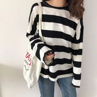 

Korean Style Loose Color Stripe Long-Sleeved T-shirtNuyoah