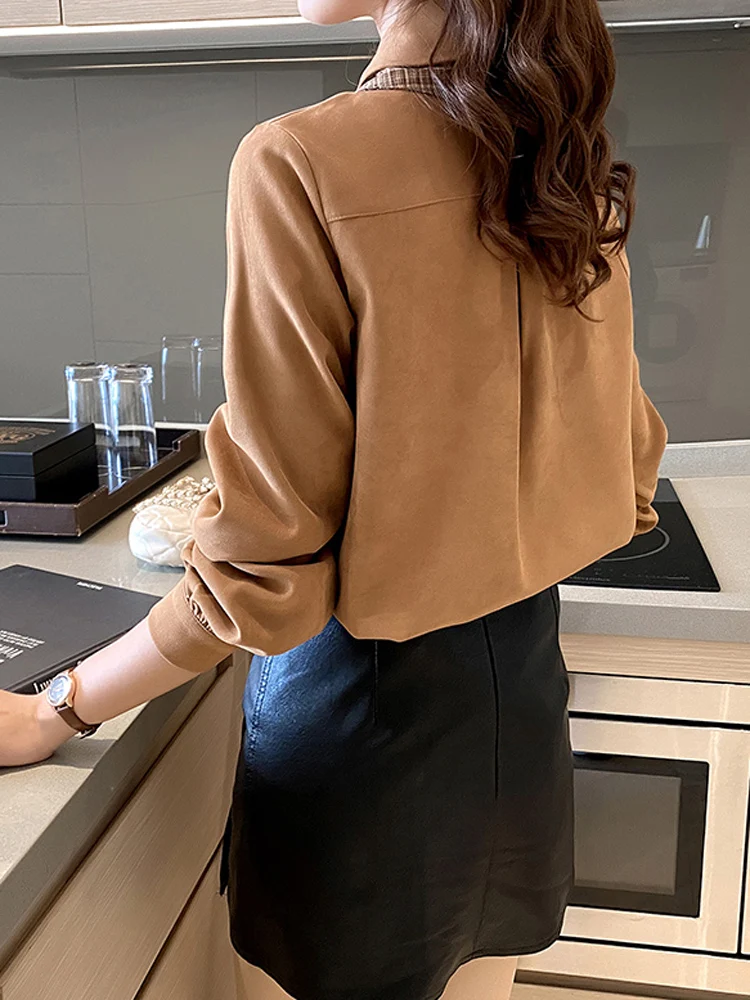 

Houthion New Long-sleeved Women Blouse Polo Collar Buttons Casual Shirt Bow Blended Comfortable Fashion Tops
