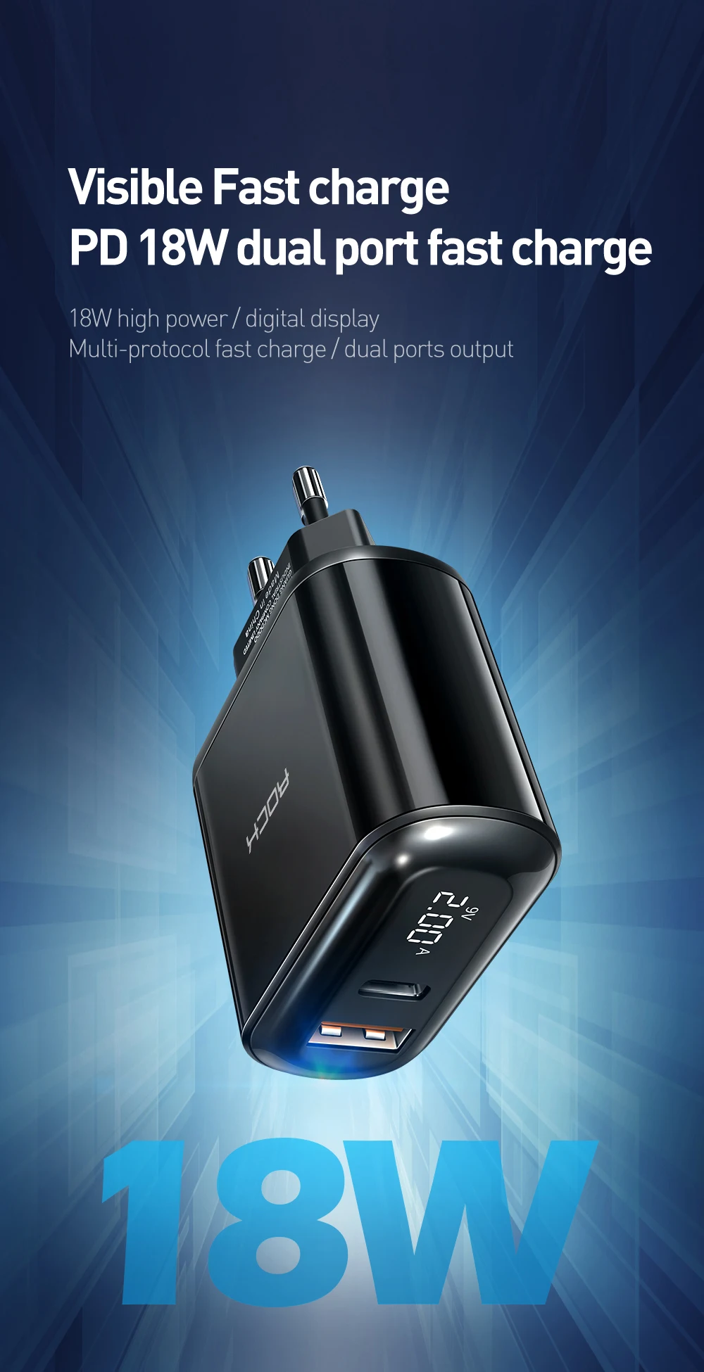 ROCK цифровой дисплей Quick Charge 4,0 3,0 USB зарядное устройство QC3.0 зарядное устройство для iPhone 11 Pro samsung Xiaomi type C PD настенное быстрое зарядное устройство
