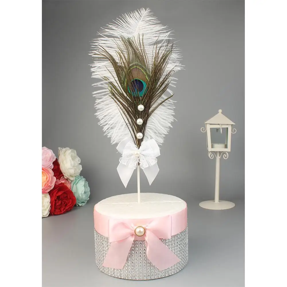 

Natural Peacock Ostrich Feather Cake Topper Wedding Party Dessert Flags Cupcake Decorations Shooting Props House Ornaments