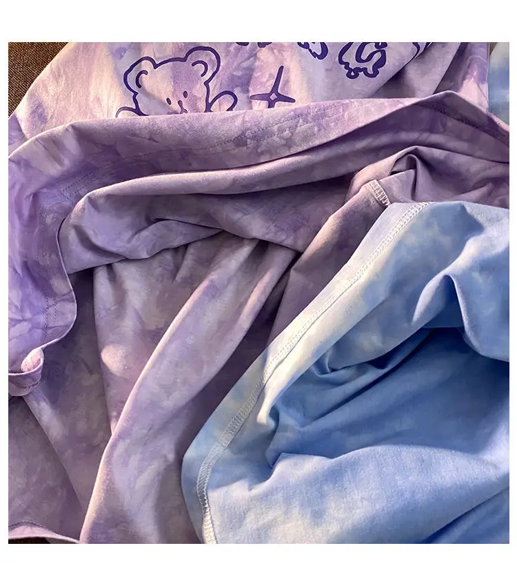 

Cotton Cute Bear Tshirt Streetwear Summer Oversized T Shirt Women Harajuku Short Sleeves Tops Tee Hip Hop Tie Dyed Tshirt Funny