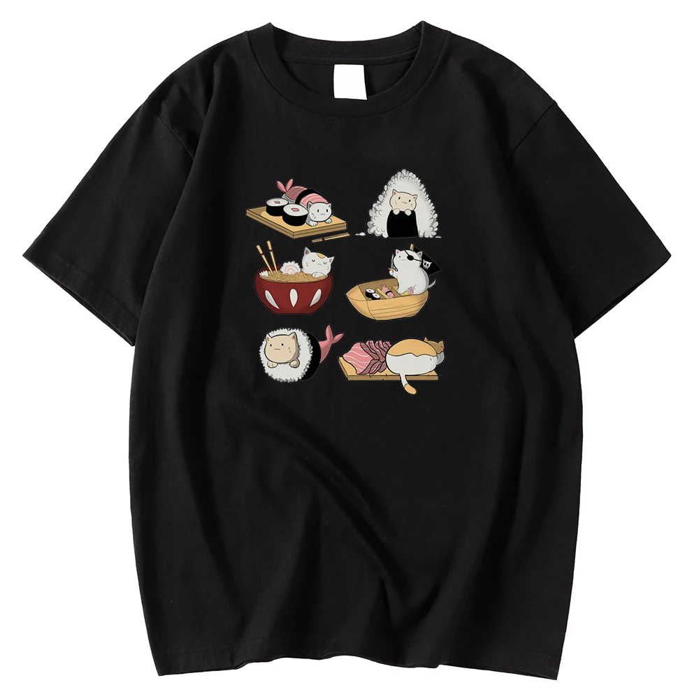 

Повседневная дышащая мужская футболка, модная Винтажная футболка, милая мультяшная суши-кошка, простая одежда с принтом