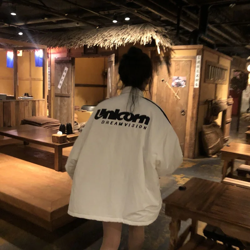 2020 New Girl Retro College Style Loose Casual Wind Side Strip Sports Windbreaker Jacket Autumn