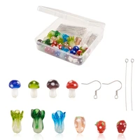140pcsbox strawberry cabbage mushroom lampwork beads with earring hooks eye pin for diy women dangle earring making kits