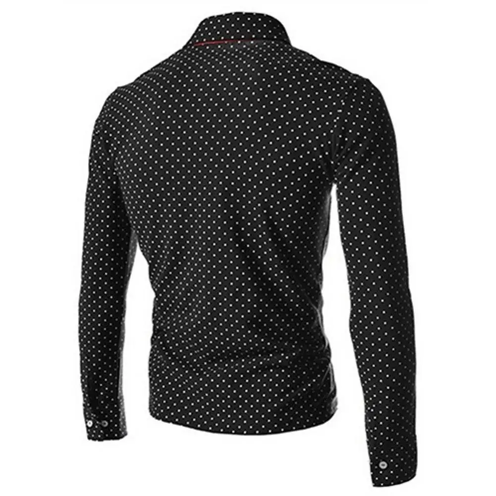 

Men England Trendy Wave Point Self-Cultivation Long Sleeved Tide Shirt Top