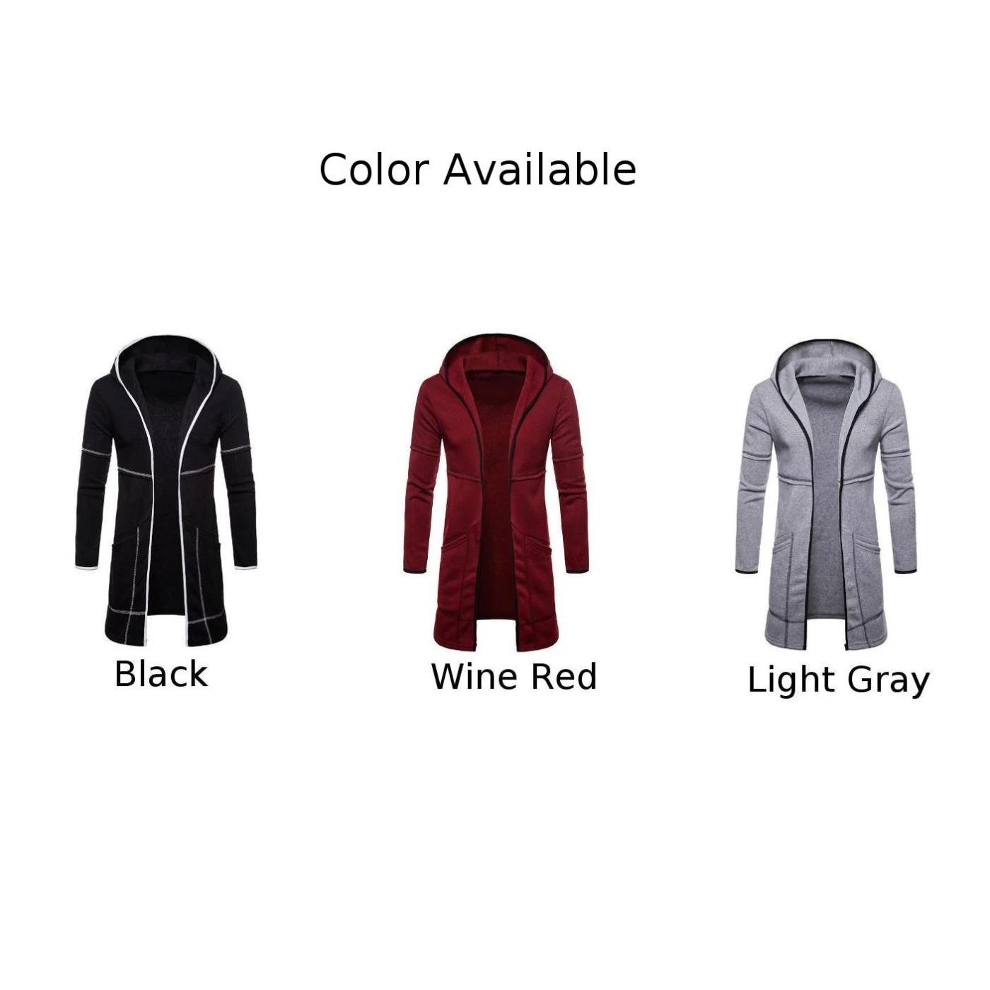 

Men Long Coat Slim Solid Color Hooded Zipper Autumn Winter Men Outwear Long Sleeve Pocket Decor Long Sleeve Windbreaker Jacket