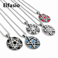 elfasio celtic wicca pentagram star men women stainless steel necklace blueredblackwhitepurple amulet pendant chain