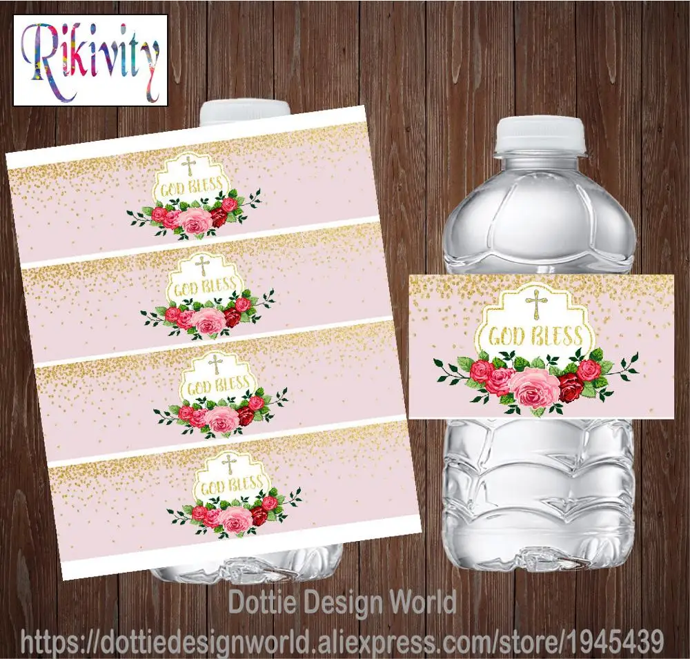 20 шт Бог благословит розовое золото крещение бутылки для воды винные этикетки