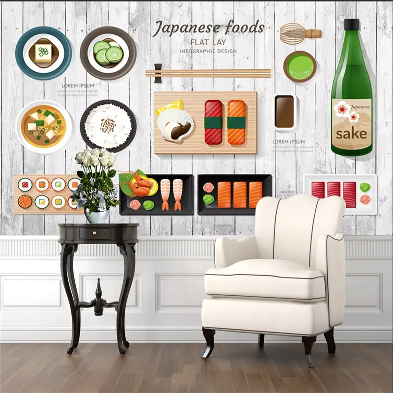 Фон на заказ с изображением японской еды белых деревянных досок настенная 3D