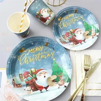 20pcs christmas wood plates paper cups disposable flatware cutlery plates