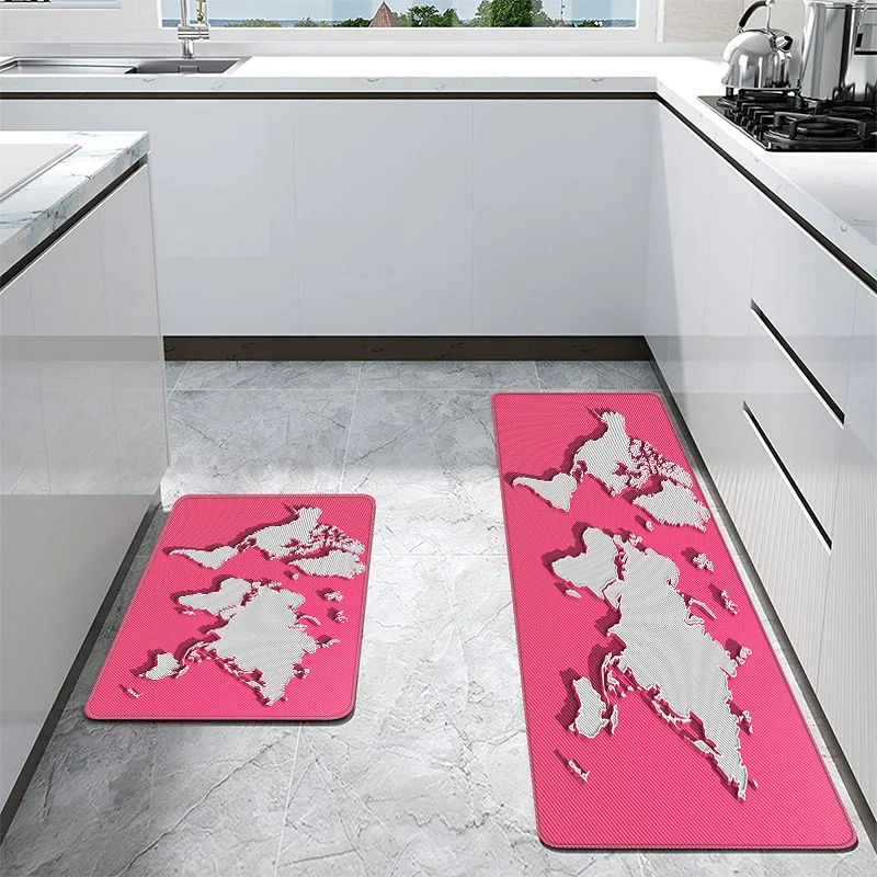 

Pink World Map Anti-slip Kitchen Mat For Floor Modern Bath Carpet Indoor Living Room Hallway Floor Rug Home Entrance Doormat