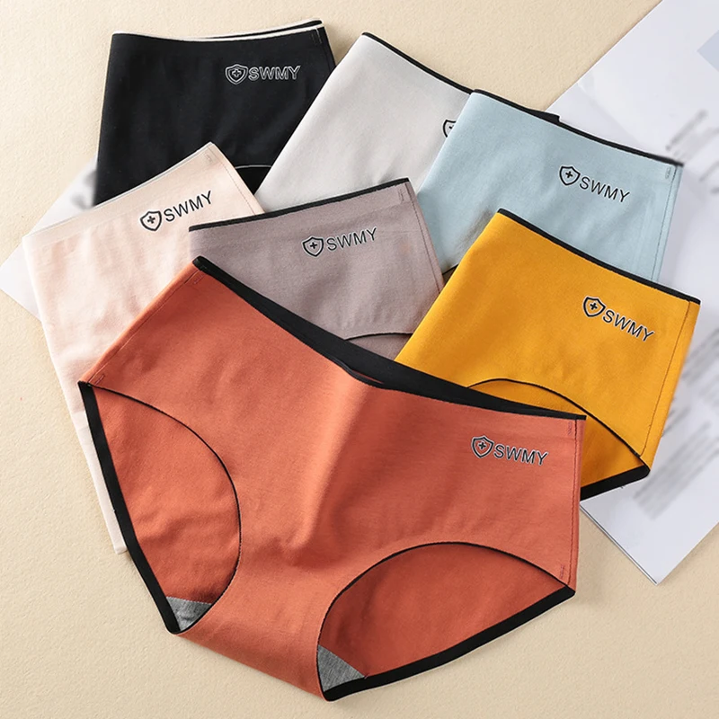 

Japanese Simple Contrast Sweet Mid-waist Student Graphene Antibacterial Cotton Crotch Briefs XL Soft Cotton Hipster Panties