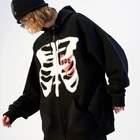 Толстовка Y2K в стиле Харадзюку, свитшот на молнии в готическом стиле с принтом черепа, Свободное пальто с длинным рукавом и капюшоном, однотонная кофта в Корейском стиле ретро