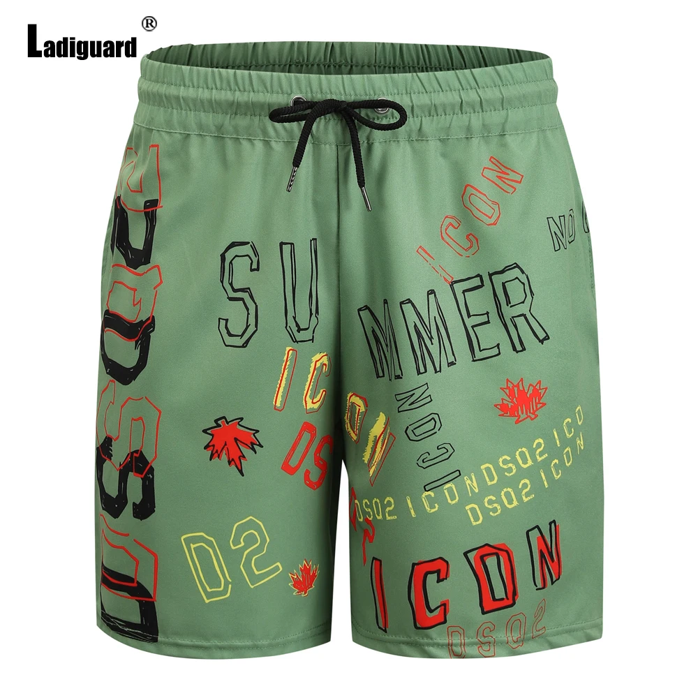 

Men Casual Bandage Shorts Fashion Letter Print Short Bottom Sexy Male Clothing 2021 European Style Summer Beach Half Pants