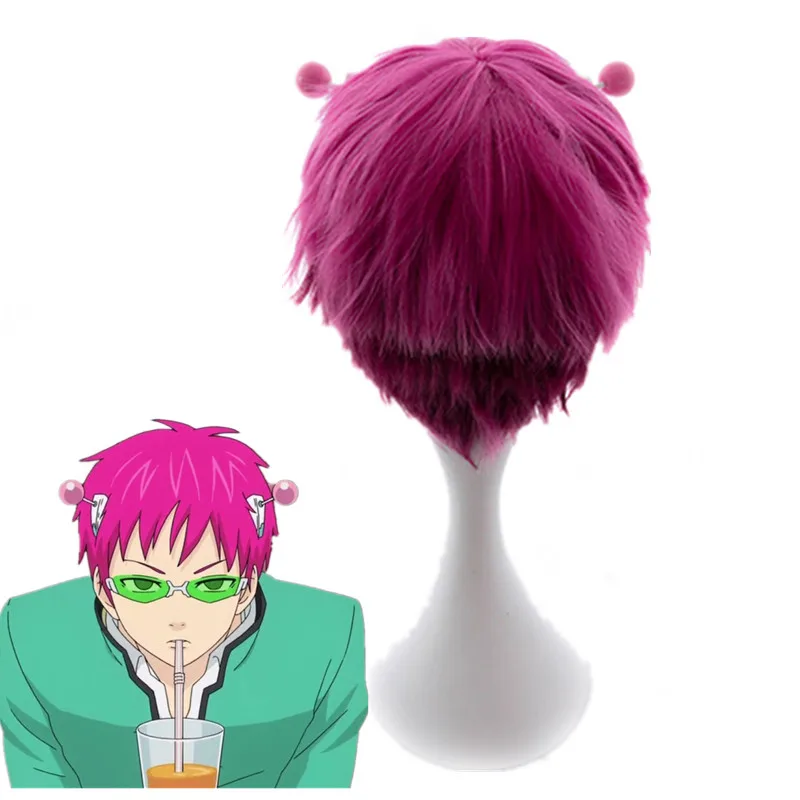Аниме разрушительная жизнь Saiki K. Косплей парик очки Kusuo Короткие Розовые