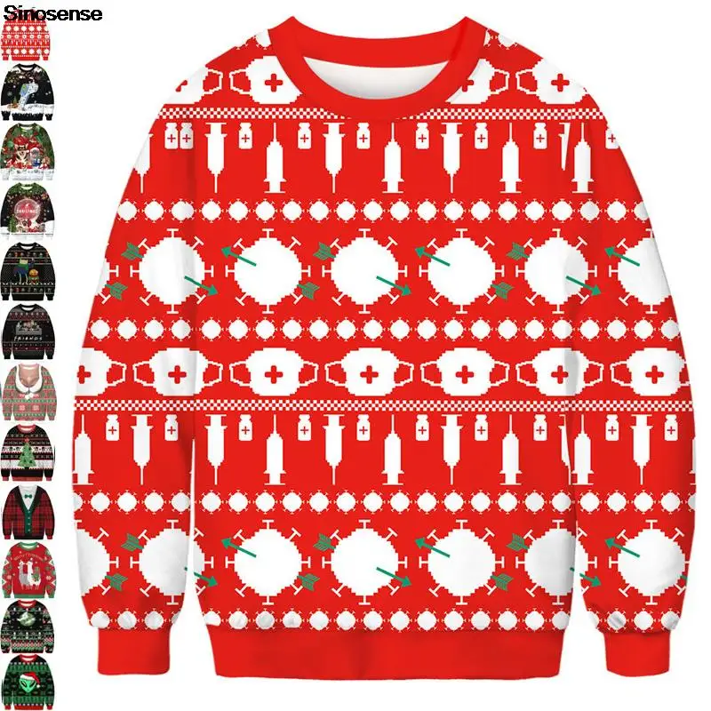 

Мужской и Женский Рождественский свитер, рождественские джемперы с 3D забавным принтом, топы, пуловер, Осенний женский свитер с круглым выре...