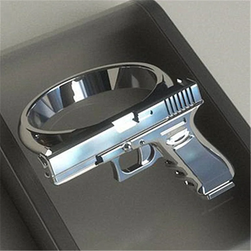 

Fashion Creative Silver Gun Ring Platinum-Plated Rifle-Shaped Ring Polished Motorcycle Cowboy Punk Male Cool Ring Gift for Men