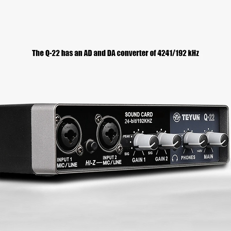 Audio Interface 24 Bit/192 Khz 2x2 USB Sound Card Mic Preamplifier Support Mic guitar bass Computers Recording Teyun enlarge