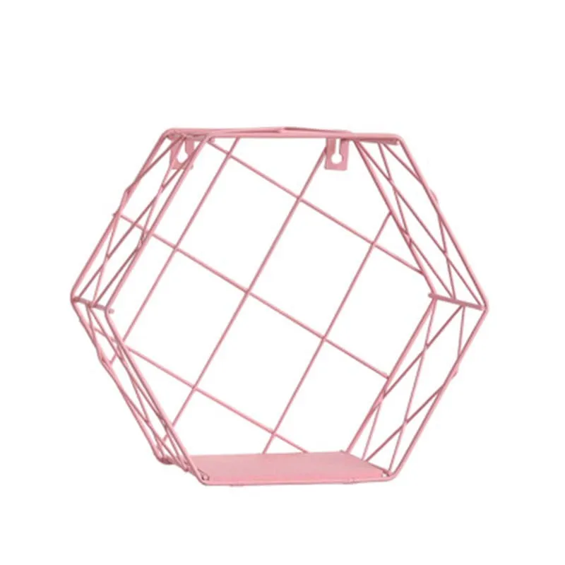 Скандинавские железные розовые стеллажи для хранения с шестигранной сеткой