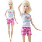 Модный наряд для куклы BJDBUS, футболка с милым рисунком, Короткие штаны в розовую клетку, летняя пляжная одежда, купальник, Одежда для куклы Барби