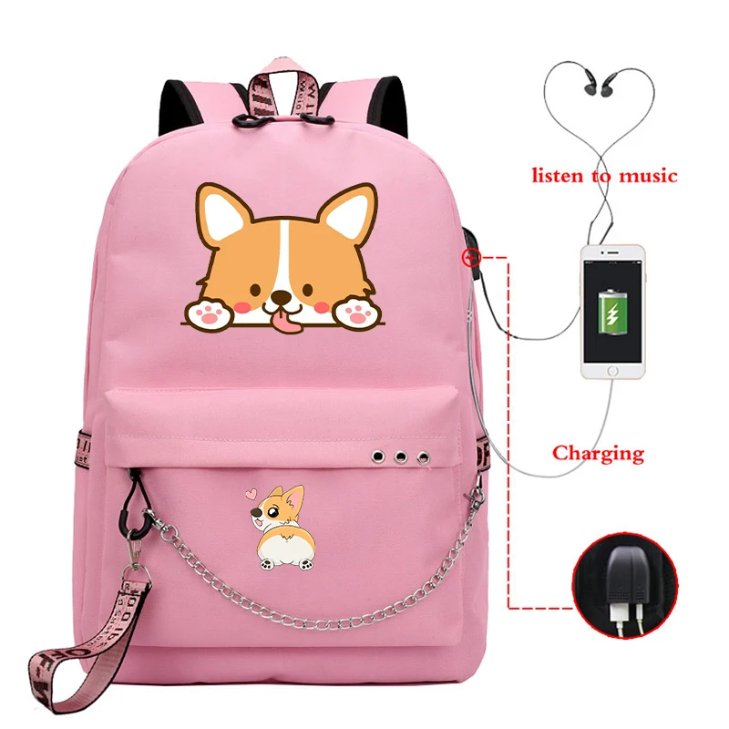 Рюкзак Corgi Dog с USB-разъемом школьные сумки для книг милыми животными дорожные